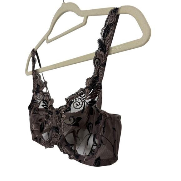 Soma Womens Brown Embroidered Lace Unlined Wired Back Close Sheer Bra sz 34C - Picture 10 of 16